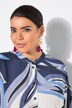 Blouse, bladeren, oversized, opstaande kraag, korte mouwen