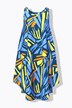 Robe midi sans manches. Imprimé abstrait. Décolleté rond. Coupe évasée
