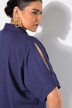 Bluse, slids i skulderen, oversize, skjortekrave, korte ærmer