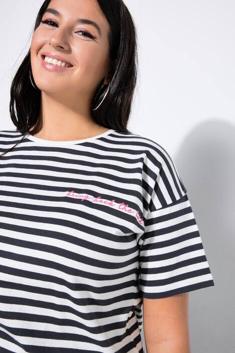 T-shirt, oversized, strepen, borduursel