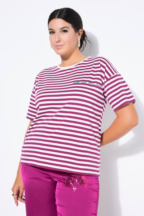 T-shirt, oversized, strepen, borduursel