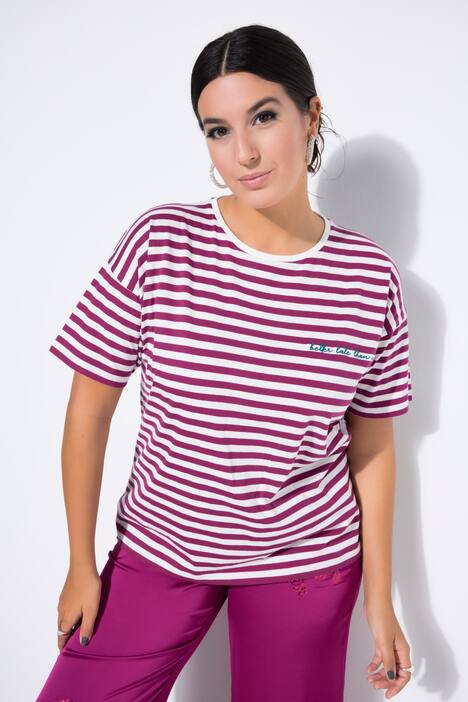 T-shirt, oversized, strepen, borduursel