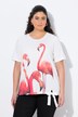 Camiseta, flamenco, piedrecitas decorativas, cuello redondo, media manga