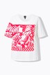 Camiseta, hojas, clásica, cuello redondo, media manga