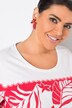 Camiseta, hojas, clásica, cuello redondo, media manga
