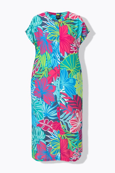 Tropical Leaf Print Cap Sleeve Dress