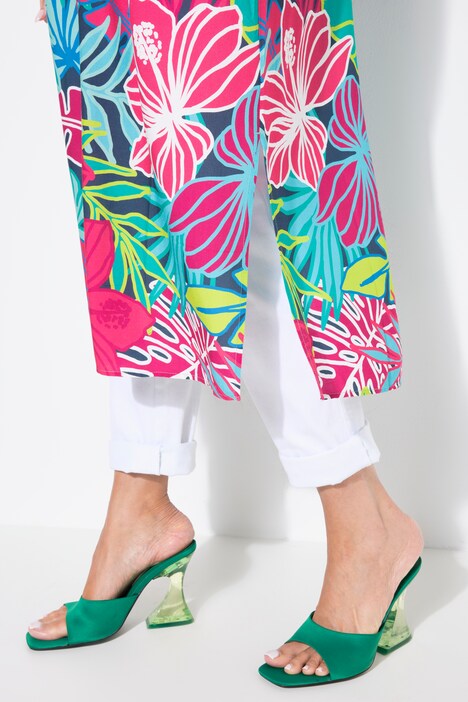 Tropical Leaf Print Cap Sleeve Dress