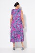 Midi-jurk van jersey, bloemen, geplooide ronde hals, mouwloos