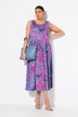 Midi-jurk van jersey, bloemen, geplooide ronde hals, mouwloos