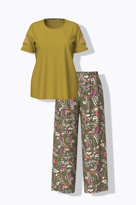 Pyjama, motif cachemire, col rond, manches courtes