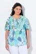 Gesmokte blouse, bladeren, A-lijn, ronde hals, halflange klokmouwen