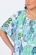 Gesmokte blouse, bladeren, A-lijn, ronde hals, halflange klokmouwen