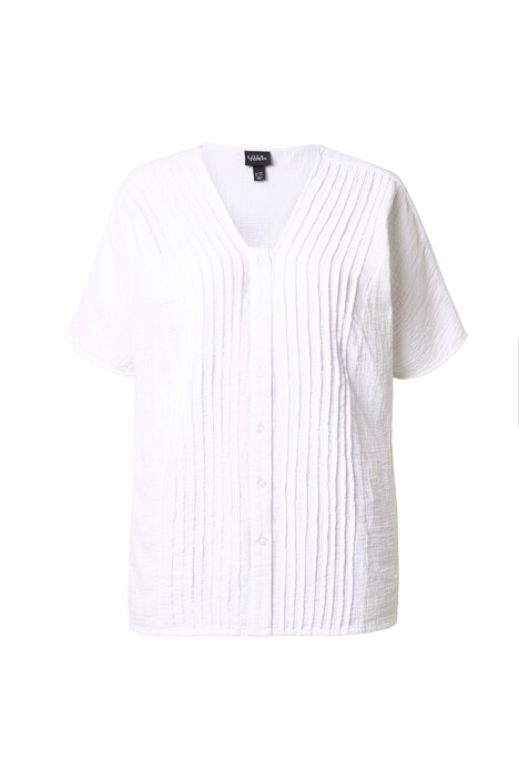 Mušelínová halenka, oversize, plisování, výstřih do V, krátké rukávy