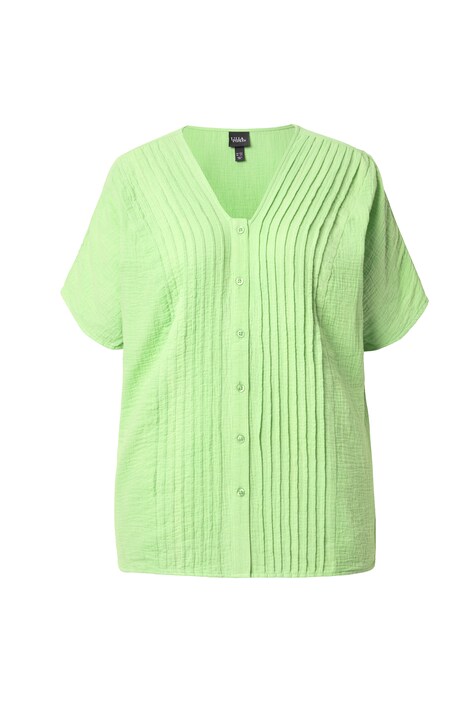 Mušelínová halenka, oversize, plisování, výstřih do V, krátké rukávy
