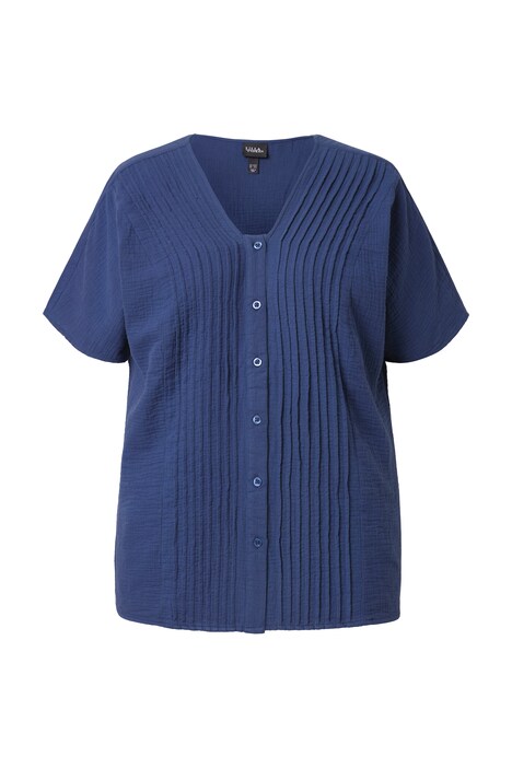 Mušelínová halenka, oversize, plisování, výstřih do V, krátké rukávy