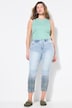 Jean Mom 5 poches, coupe Wide Legs, tissu imprimé sur le bas des jambes