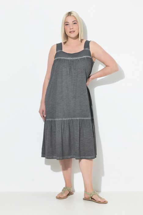 Robe en jersey, cold dyed, coupe évasée, col rond, sans manches
