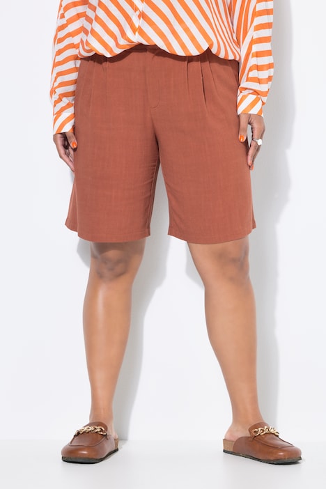Linnenmix bermuda, wijde pijpen, elastische tailleband