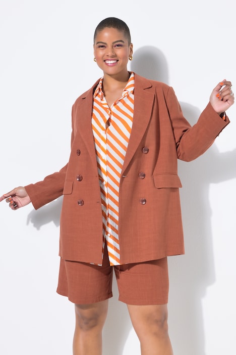 Linnenmix blazer, loose fit, dubbele rij knopen