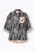 Bluse, oversized, musselin, mønstermix