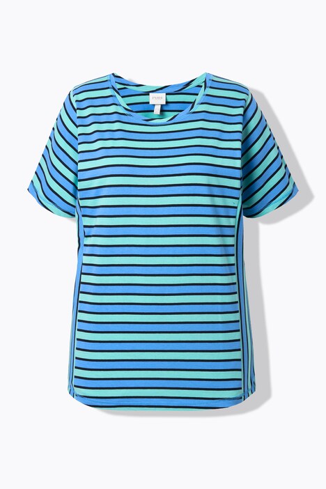 T-shirt in cotone biologico con mix di righe, scollo a girocollo e mezze maniche