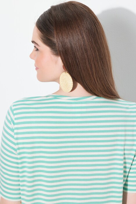 T-shirt in cotone biologico a righe con scollo a V e mezze maniche