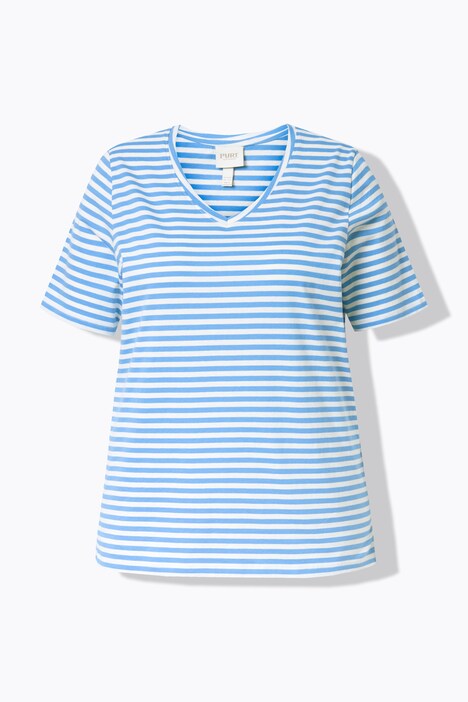T-shirt in cotone biologico a righe con scollo a V e mezze maniche