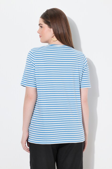 T-shirt in cotone biologico a righe con scollo a V e mezze maniche