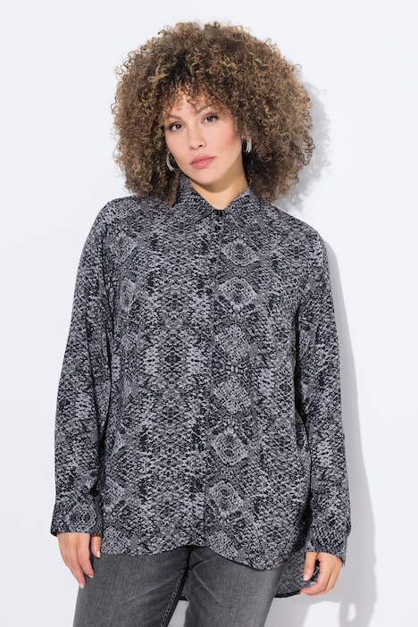 Snake Print Long Sleeve Button Down Blouse