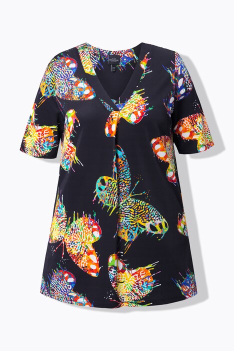 Slinky shirt, vlinders, V-hals, korte mouwen