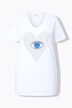 T-shirt manches courtes, motif œil et grand cœur, avec petites pierres fantaisie