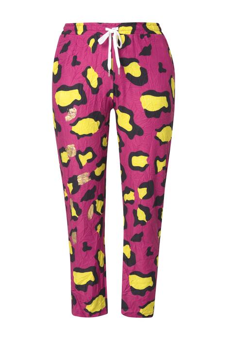 Jogging kalhoty, volný střih, leopardí potisk, mačkané