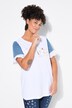 Camiseta, forma en A, media manga de tejido a color, letras