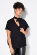 Blouse met strikhals, A-lijn, satijn, korte kapmouwen
