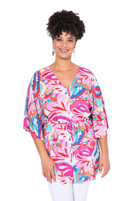 Kimono halenka, A střih, plošný potisk, stahování v pase