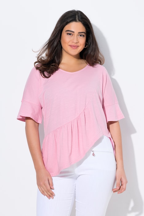 T-skjorte, volang, oversized, V-hals, korte ermer