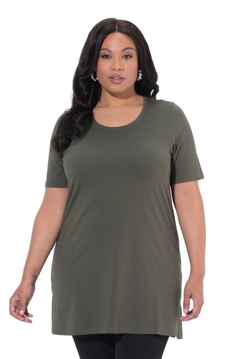 Dlouhé tričko, A střih, kulatý výstřih, krátké rukávy