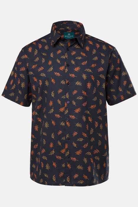 Chemise en lin mélangé Boston Park, imprimé all-over, manches courtes et col Kent, coupe Comfort Fit - jusqu'au 8 XL