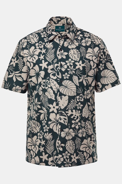 Chemise en piqué Boston Park, manches courtes et col Kent, imprimé à fleurs all-over, coupe Modern Fit - jusqu'au 8 XL