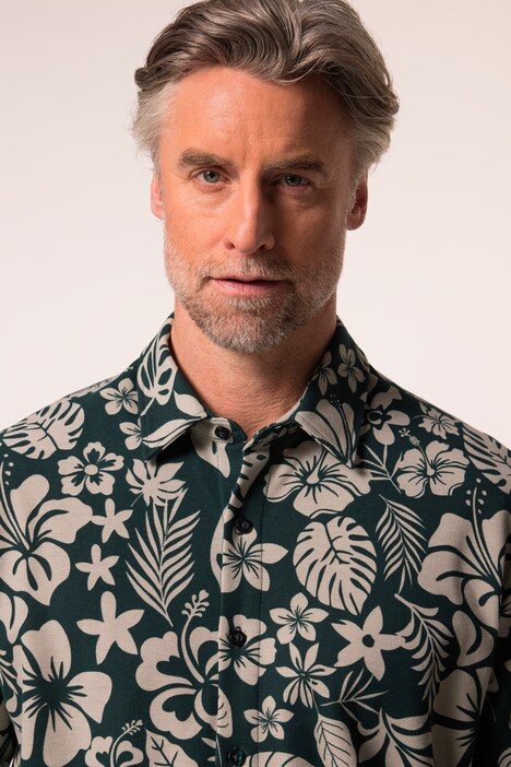 Chemise en piqué Boston Park, manches courtes et col Kent, imprimé à fleurs all-over, coupe Modern Fit - jusqu'au 8 XL