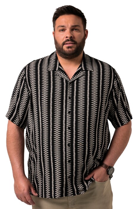 Viskózová košile Men+, krátké rukávy, plošný potisk, Cuba límeček, Cuba střih, do 8XL