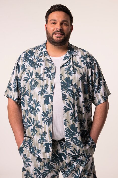 Chemise Men+ en viscose, imprimé all-over, manches courtes et col cubain, coupe Cuba Fit - jusqu'au 8 XL