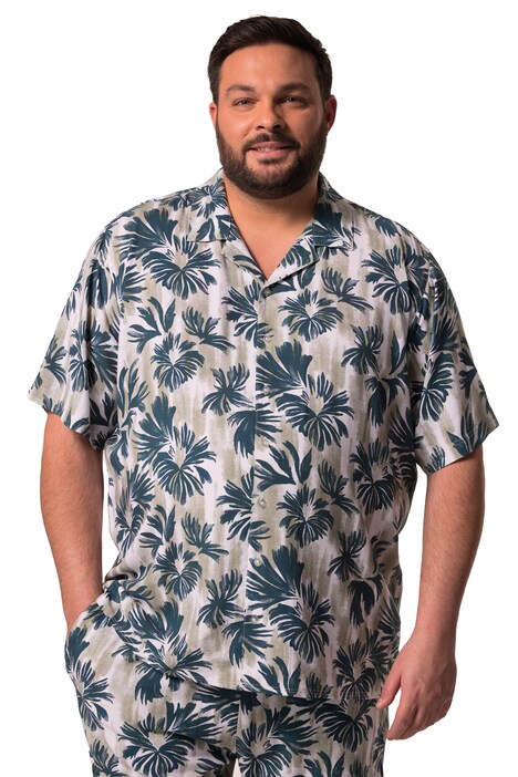 Viksózová košile Men+, krátké rukávy, plošný potisk, Cuba límeček, Cuba střih, do 8XL