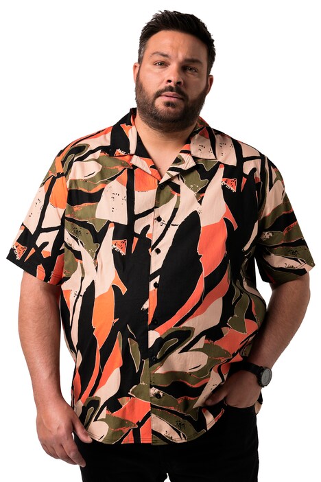 Viskózová košile Men+, krátké rukávy, plošný potisk, Cuba límeček, Cuba střih, do 8XL