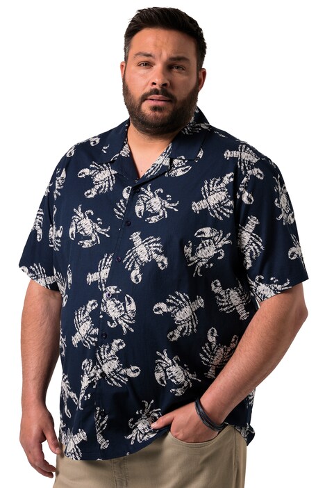 Viskózová košile Men+, krátké rukávy, plošný potisk, Cuba límeček, Cuba střih, do 8XL