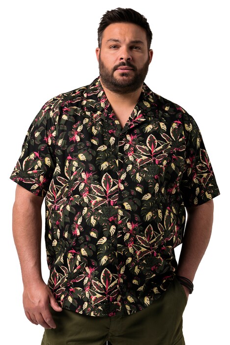 Viskózová košile Men+, krátké rukávy, plošný potisk, Cuba límeček, Cuba střih, do 8XL