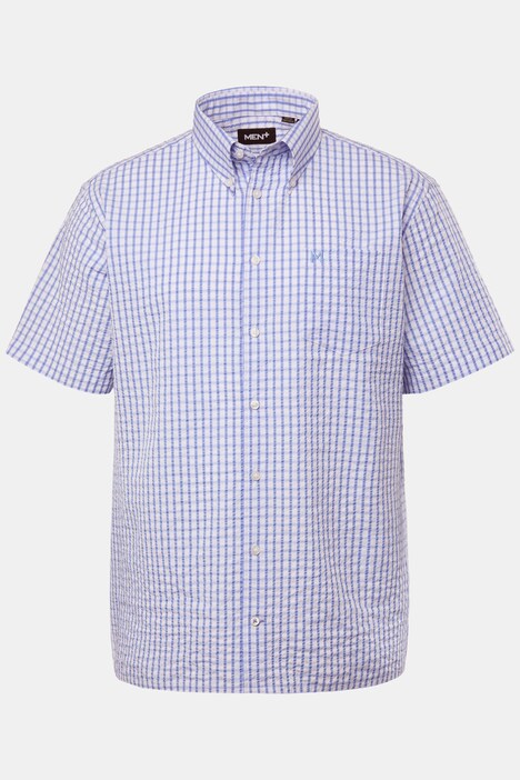 Chemise Men+ en seersucker à carreaux, manches courtes et col à pointes boutonnées, coupe Comfort Fit - jusqu'au 8 XL