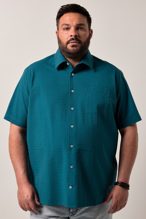 Chemise Men+ en seersucker, manches courtes et col Kent, coupe Boxy Fit - jusqu'au 8 XL