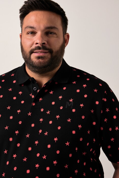 Polo Men+ en tissu piqué, imprimé all-over et manches courtes - jusqu'au 8 XL