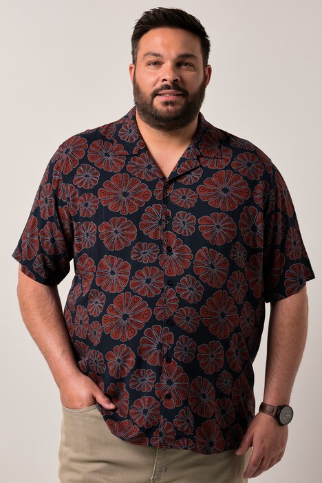 Chemise Men+ en viscose, imprimé all-over, manches courtes et col cubain, coupe Cuba Fit - jusqu'au 8 XL